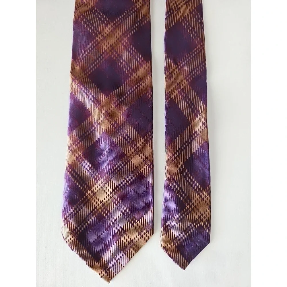 Paul Stuart Brown‎ Purple Plaid Design Handmade 100% Silk Neck Tie Made in Italy